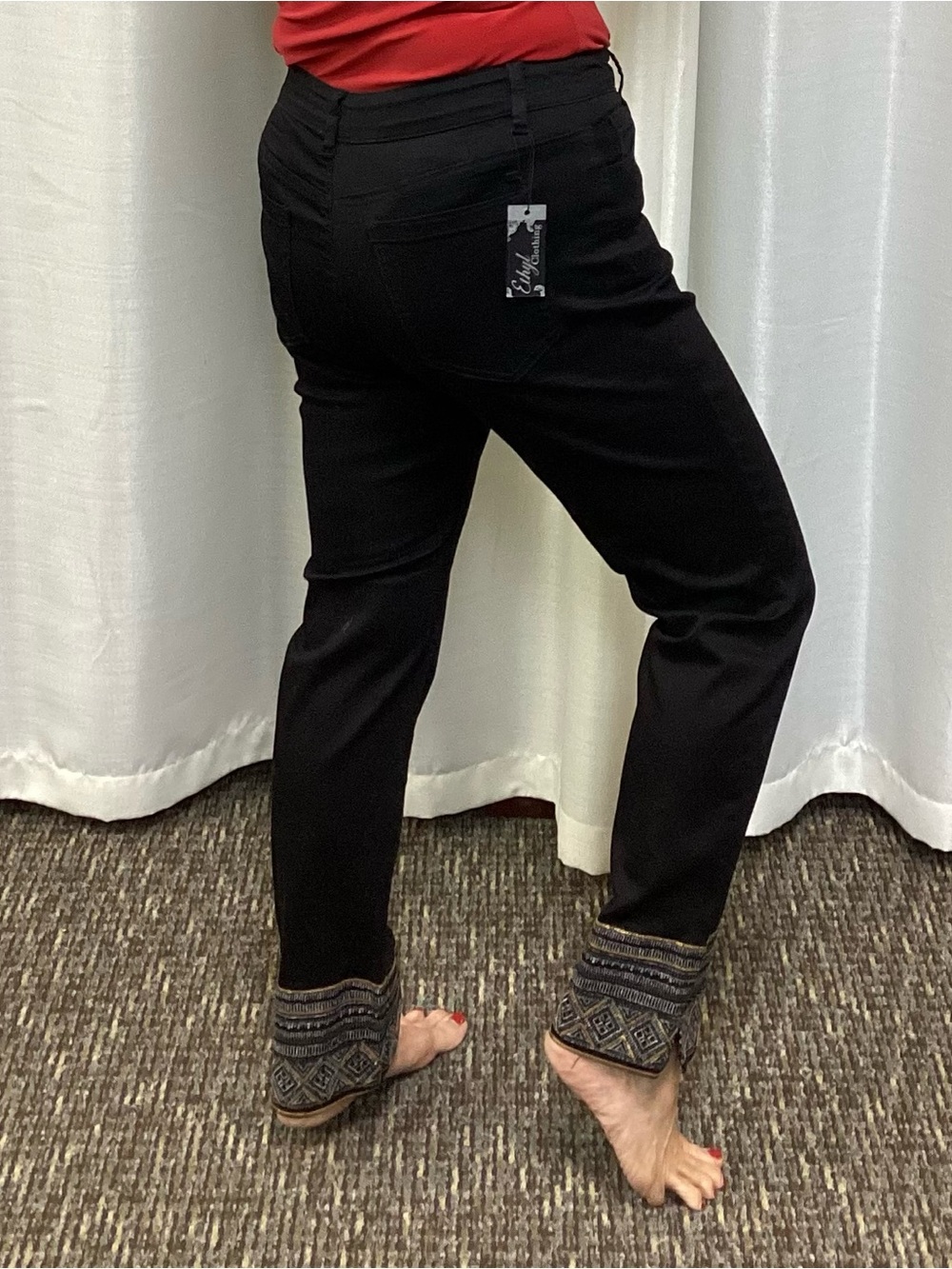 Black Embellished Cuff Straight-Leg Pants